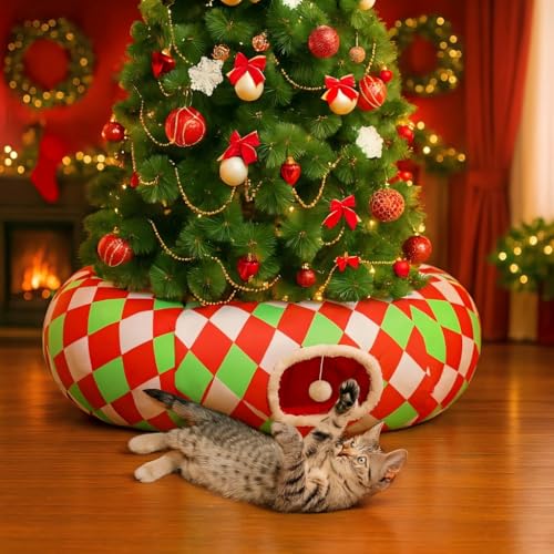Cat Tunnel Bed with Soft Cushion & Hanging Ball Toy B5284