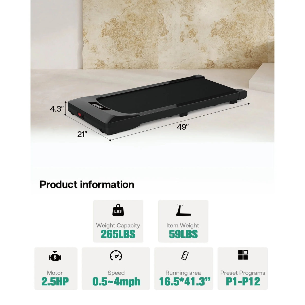 2.5HP Portable Under Desk Treadmill B154