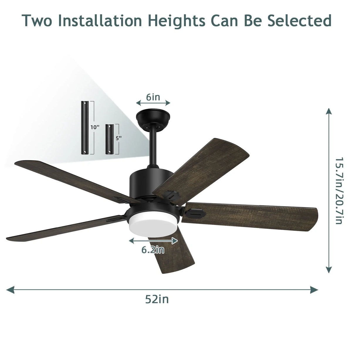 Ceiling Fan with Light and Remote Control, 52 '' 6-Speed Reversible 5 Wood Blades C25541