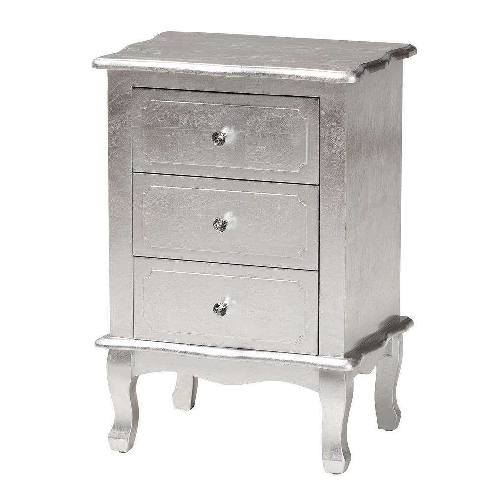 Silver Finished Wood 3-Drawer End Table O60516