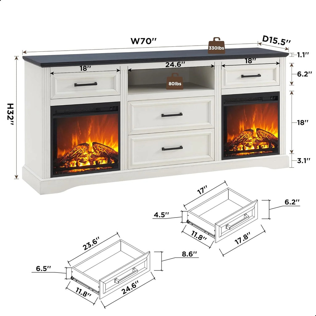 White Fireplace TV Stand with 4 Drawers A166799