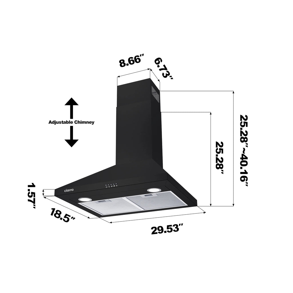 Black 30 inch Wall Mount Convertible Range Hood O41070