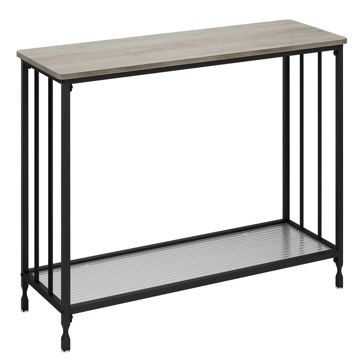 Gray Console Table with Glass Shelf and Metal Frame F373218