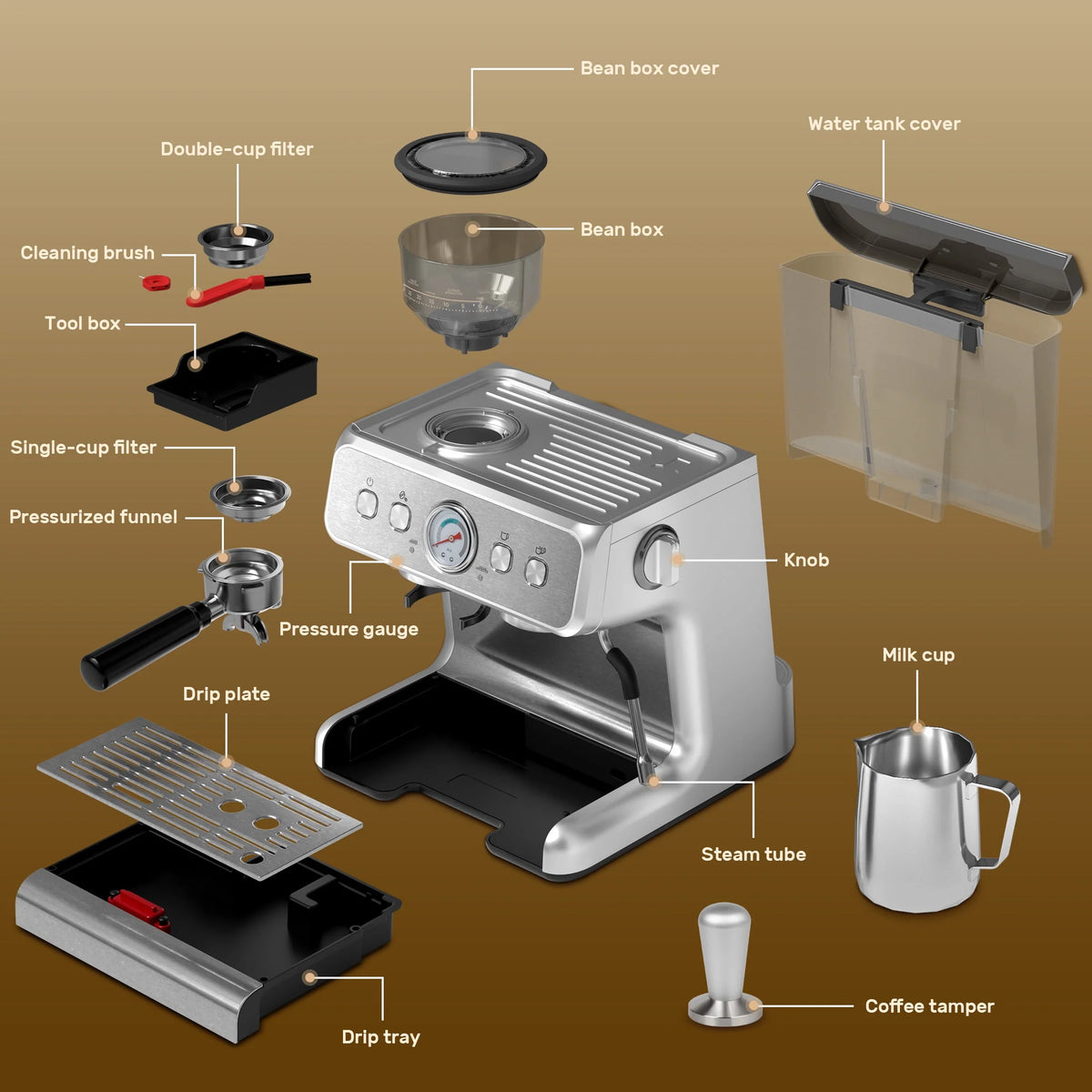 Semi-Automatic Coffee Maker with 2.8L Water Tank D2726