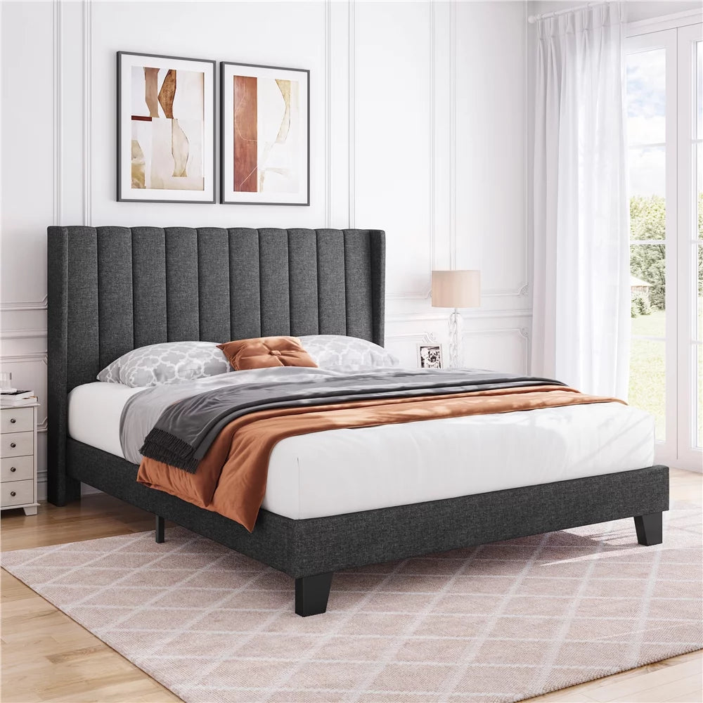 Queen Platform Bed with Upholstered Headboard D879558