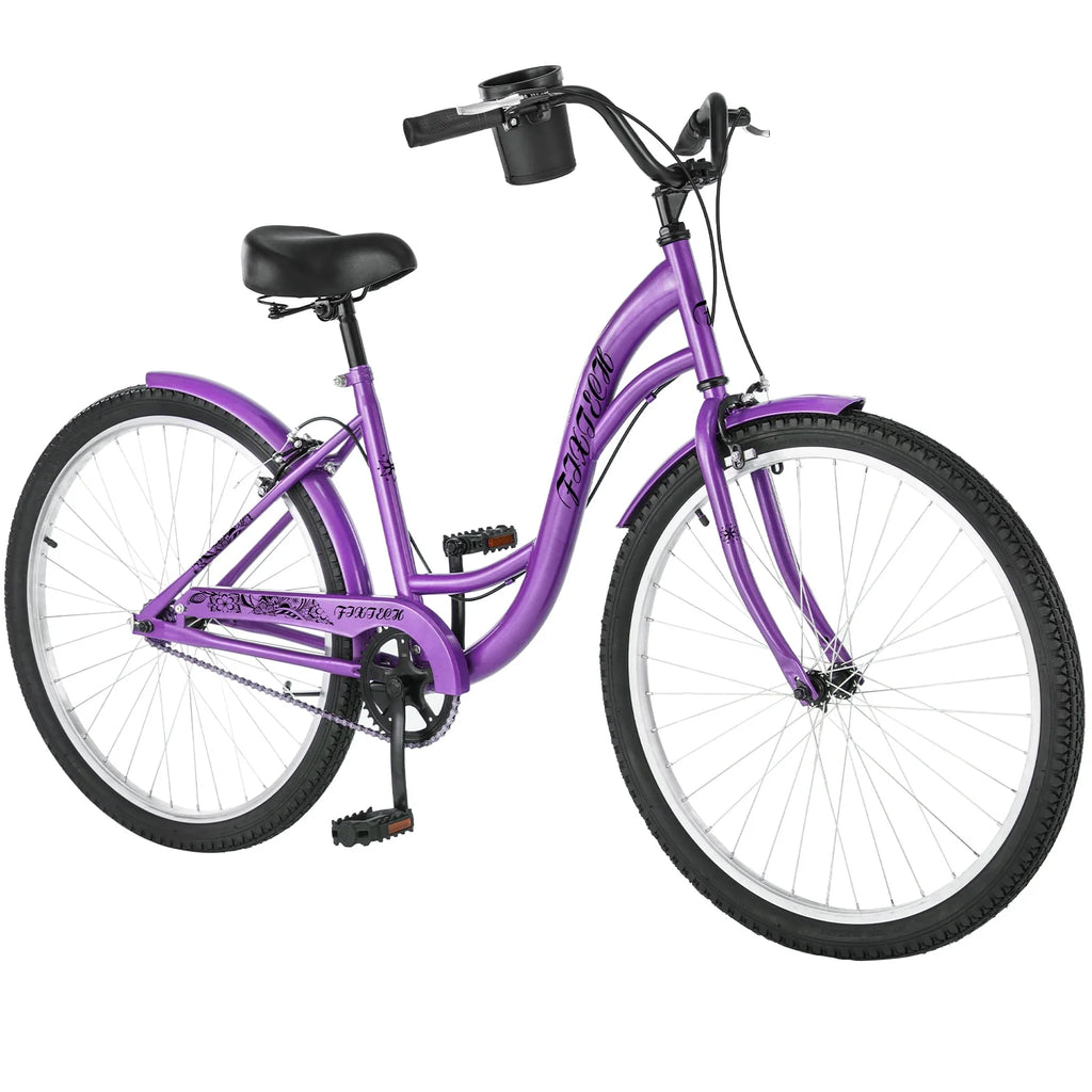 White 26 inch 7 Speed Foldable Cruiser Bike with Basket P1367