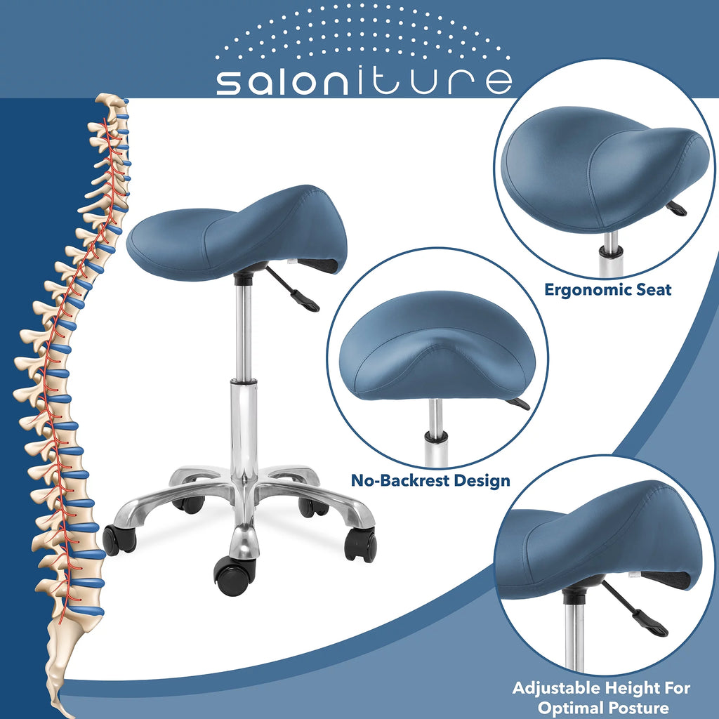 Blue Adjustable Hydraulic Saddle Stool with Swivel Wheels F3556