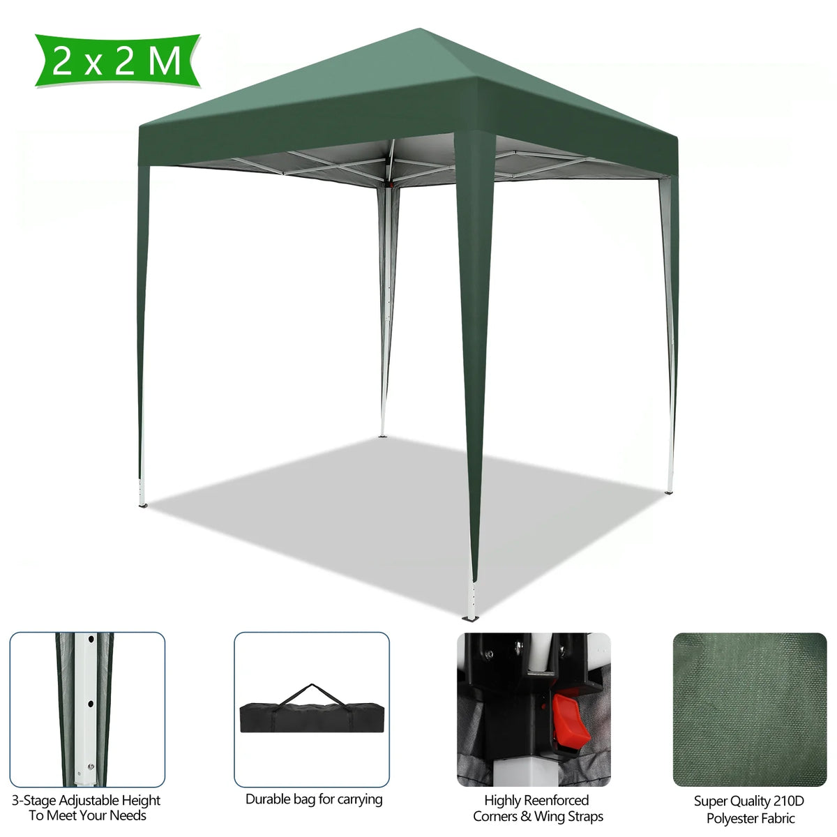 6.5 x 6.5ft Pop Up Gazebo Canopy Tent with 4 Sidewalls Green T91216