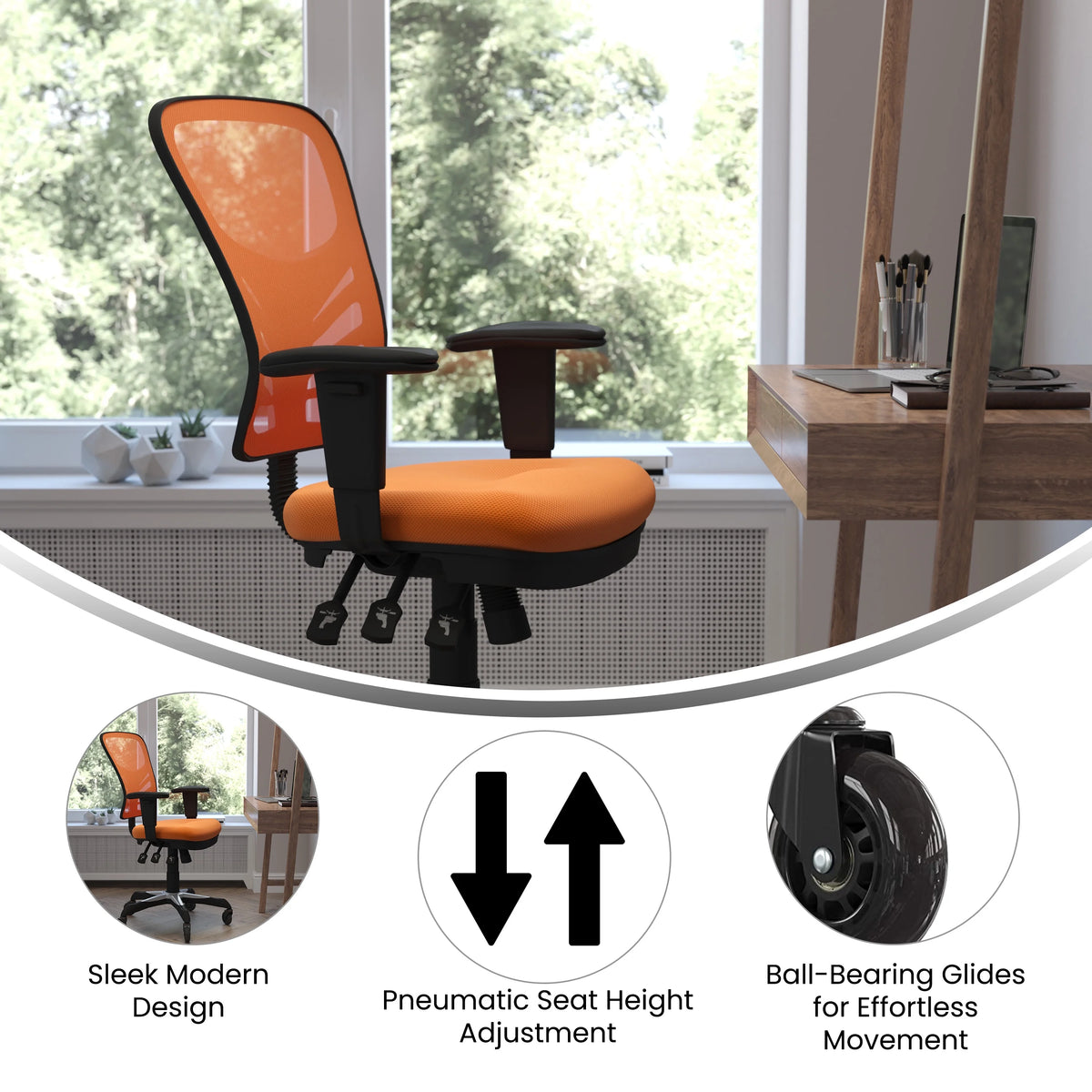 Orange Mesh Ergonomic Office Chair with Adjustable Arms R43724