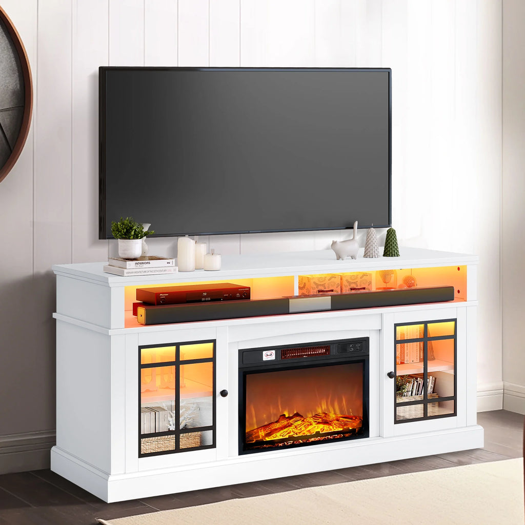 White LED Fireplace TV Stand up to 70" M26257