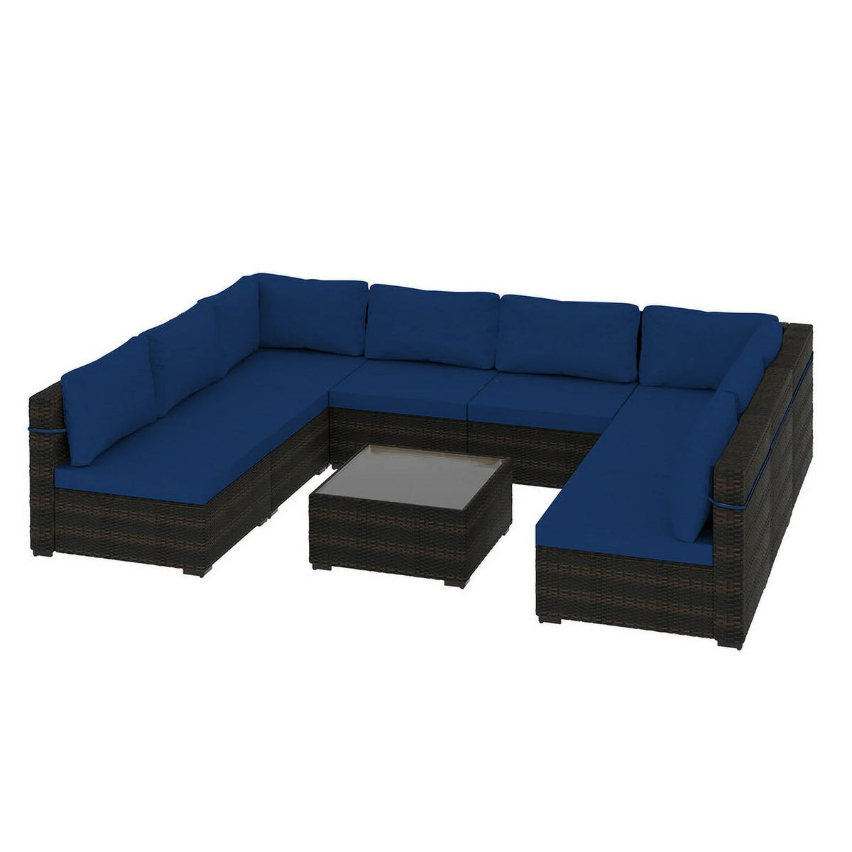 9 Piece PE Rattan Patio Furniture Set with Cushion and Glass Table B27656