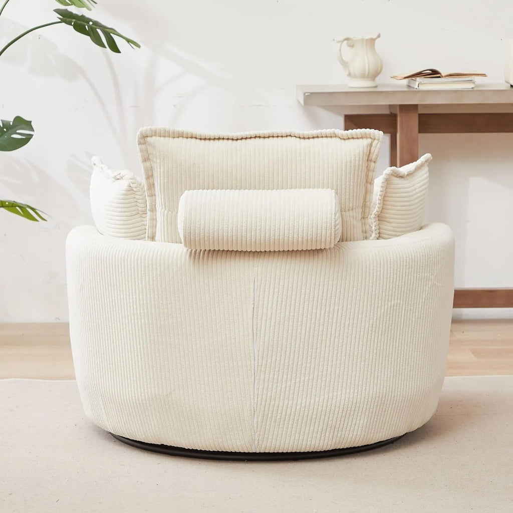 Beige Corduroy Tufted Swivel Accent Chair with Ottoman O364217