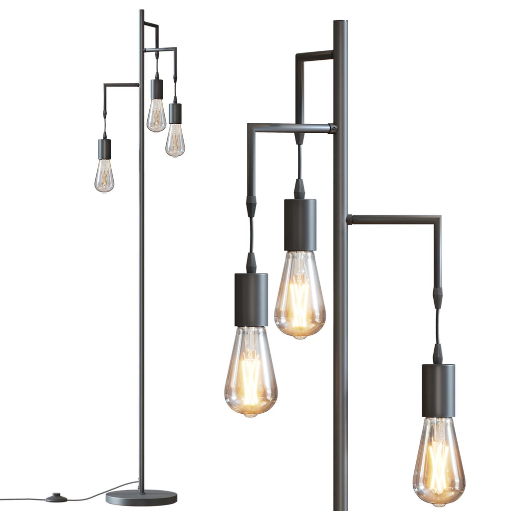 3 Light Black Floor Lamp D6842