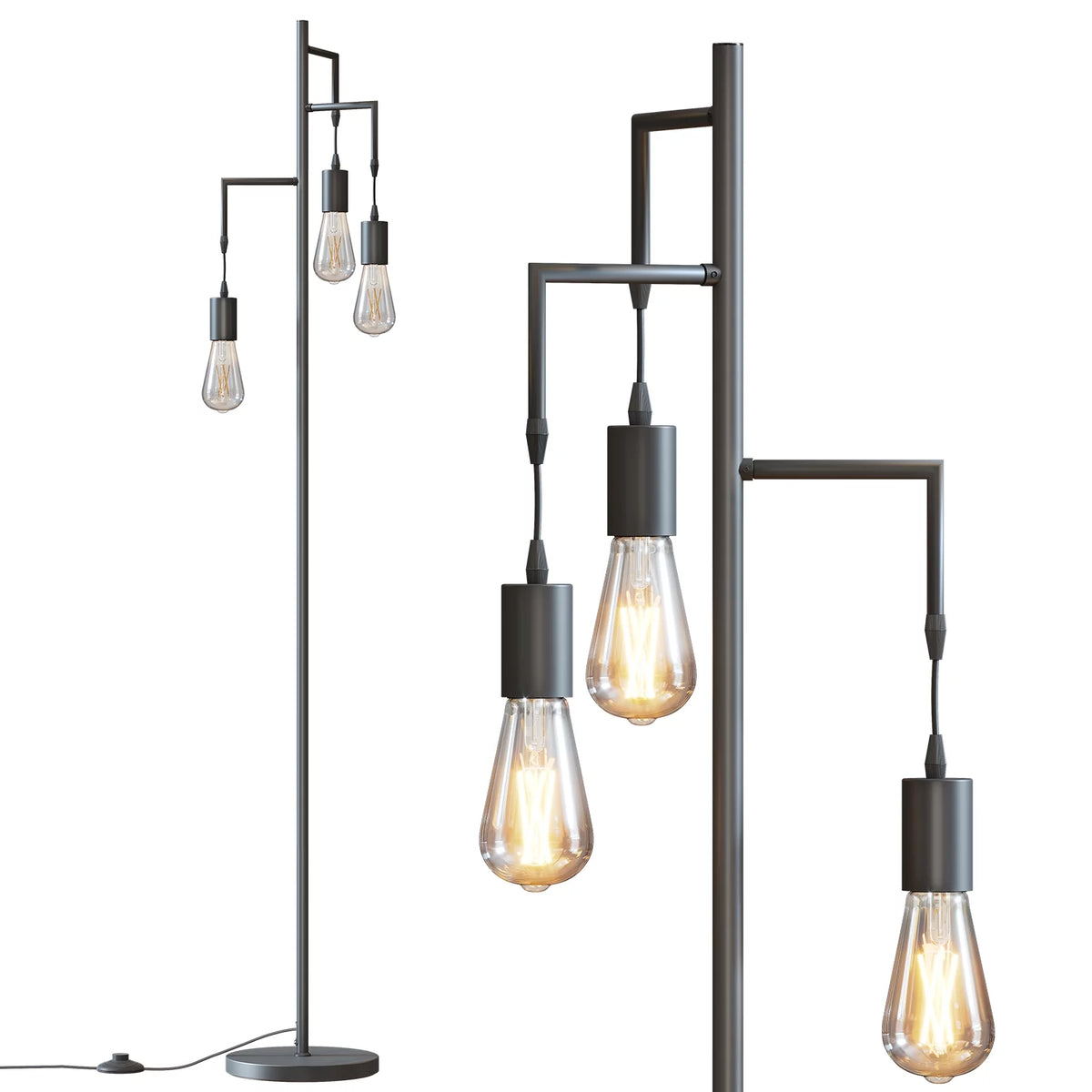 3 Light Black Floor Lamp D6842