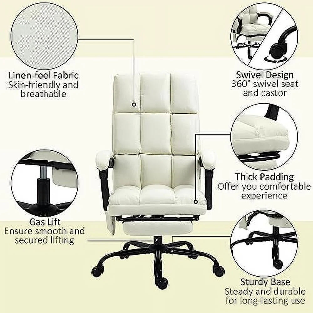 Cream White Massage Office Chair with USB Port and Footrest V507441