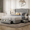 Queen Size Gray Velvet Upholstered Platform Bed with 3 Drawers R337254