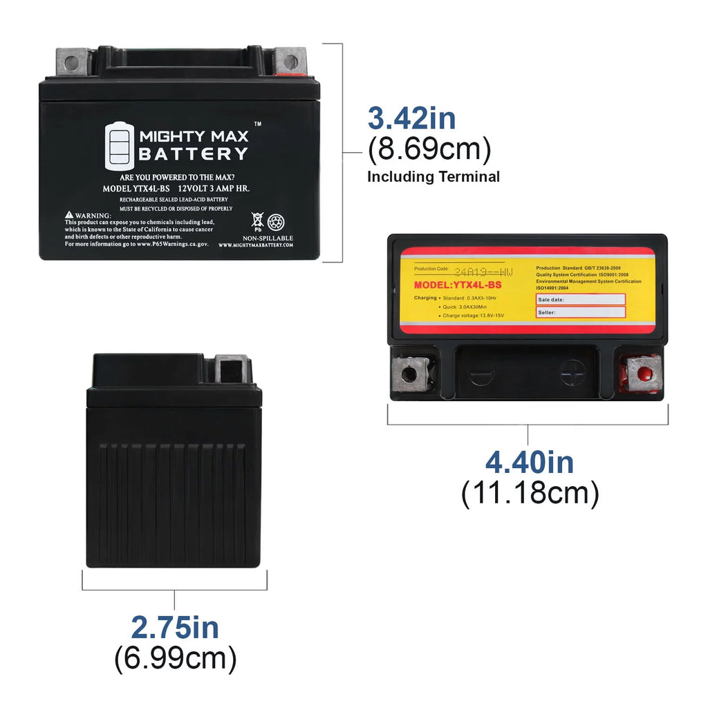 YTX4L-BS Replacement Battery + 12V 1Amp Charger H891