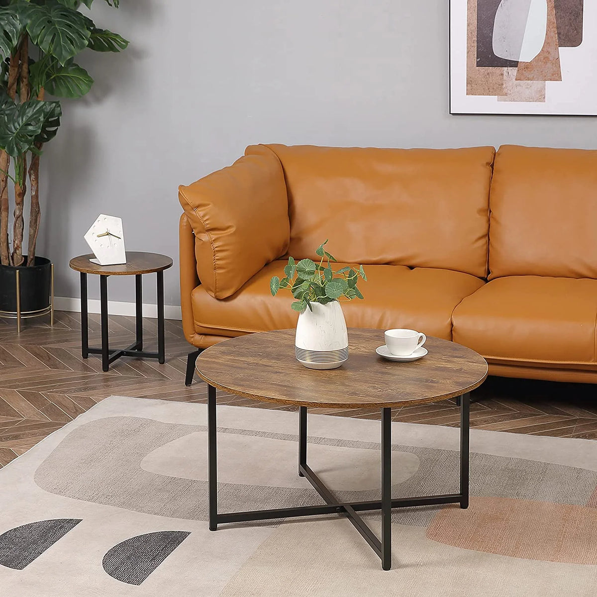 Set of 2 Round Coffee Table with Metal Frame L67673