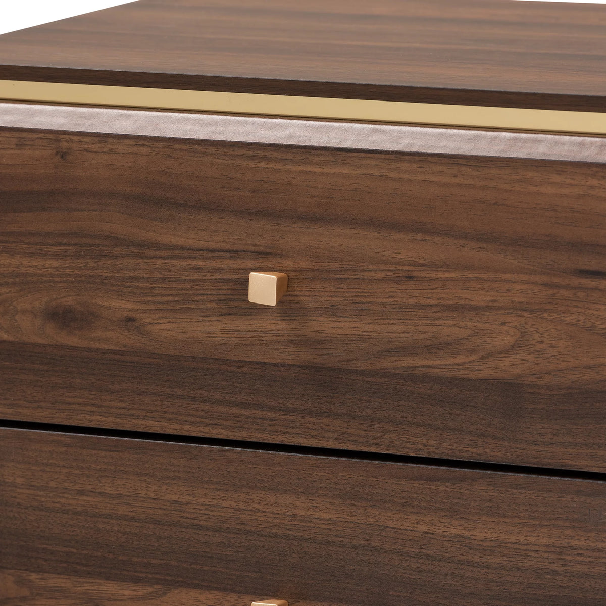 Walnut Brown Wood and Gold Metal 2-Drawer Nightstand F96707