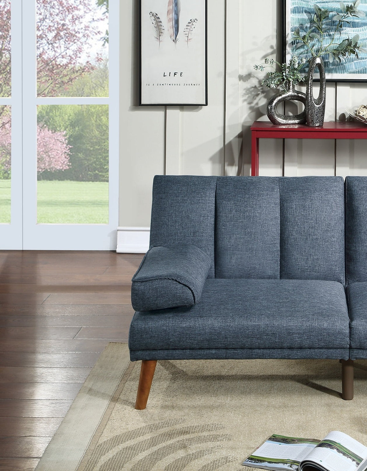 Navy Polyfiber Sectional Sofa with Chaise Y96837