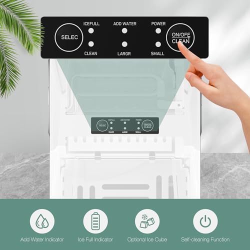 Countertop Ice Maker, 9 Cubes in 6 Mins, 26lbs in 24Hrs, 2 Sizes of Bullet Ice, Auto-Cleaning, Portable Ice Machine with Handle, Basket and Scoop I985794