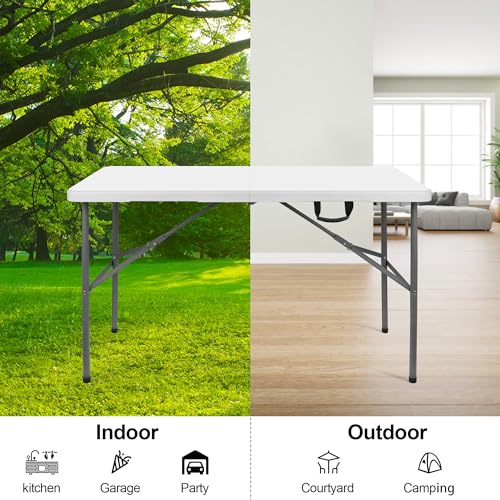 White 6 Feet Plastic Folding Table with Carrying Handle G599868