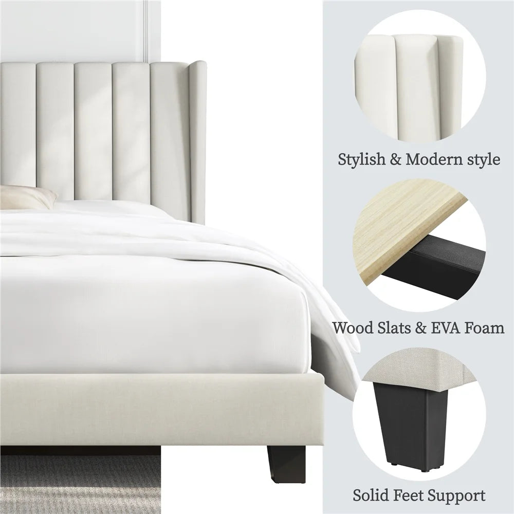 Queen Platform Bed with Upholstered Headboard D879558