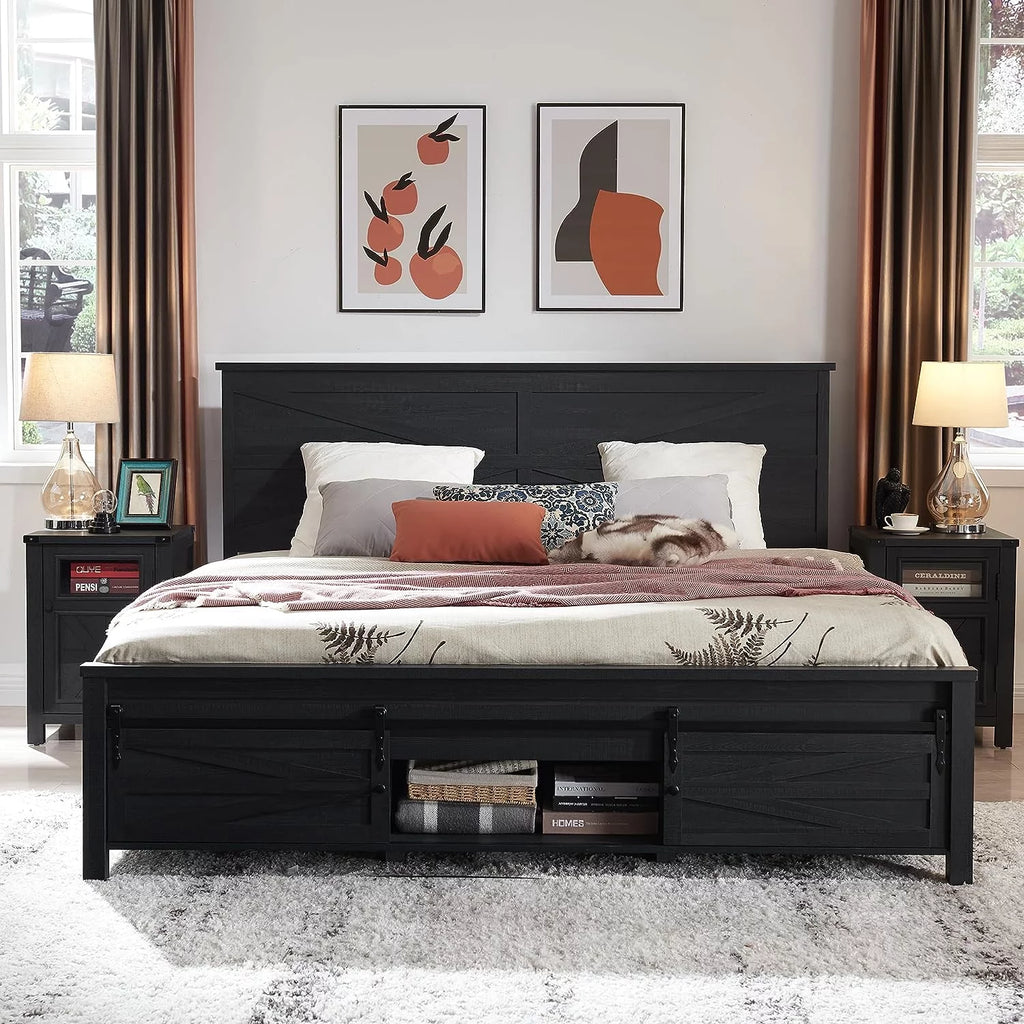 White King Size Platform Bed Frame with Headboard and Storage P91663