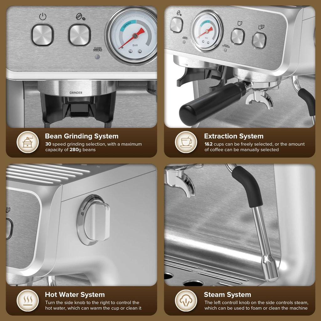 Semi-Automatic Coffee Maker with 2.8L Water Tank D2726