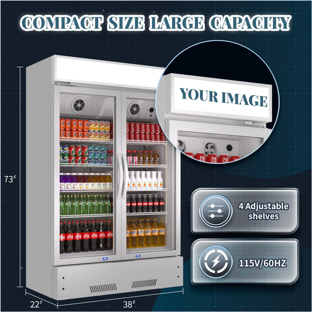 38'' 17.1 Cu.Ft Upright Beverage Display Refrigerator with 2 Glass Doors V8174