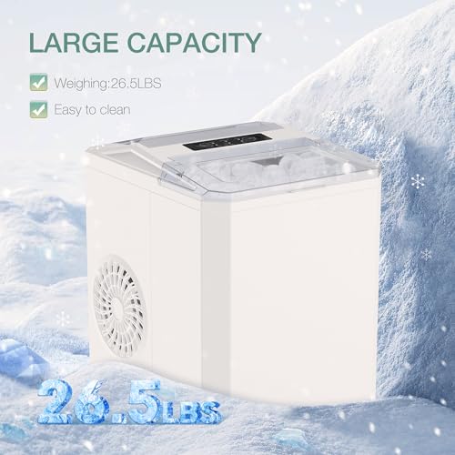 Countertop Ice Maker, 9 Cubes in 6 Mins, 26lbs in 24Hrs, 2 Sizes of Bullet Ice, Auto-Cleaning, Portable Ice Machine with Handle, Basket and Scoop I985794