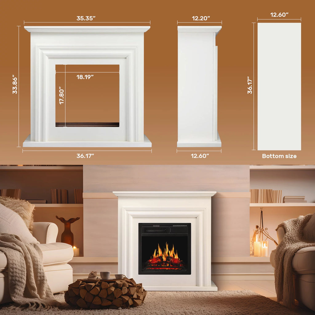 36" Freestanding Electric Fireplace with White Mantel V575637