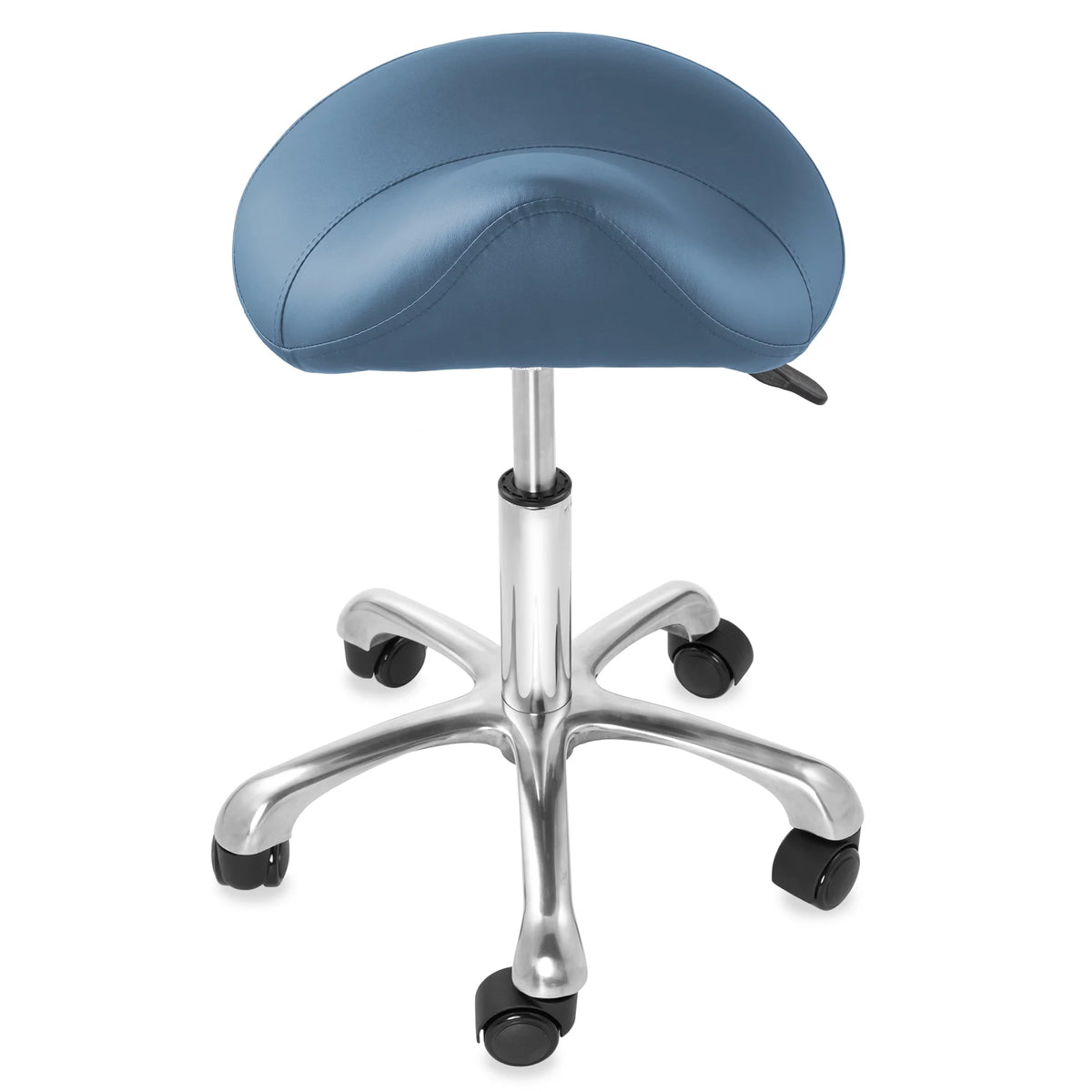 Blue Adjustable Hydraulic Saddle Stool with Swivel Wheels F3556