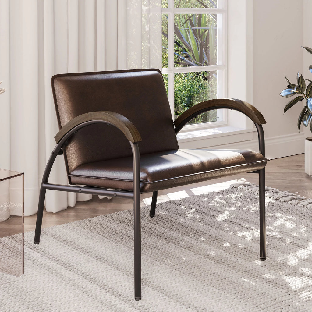 Brown Faux Leather Accent Chair W9129