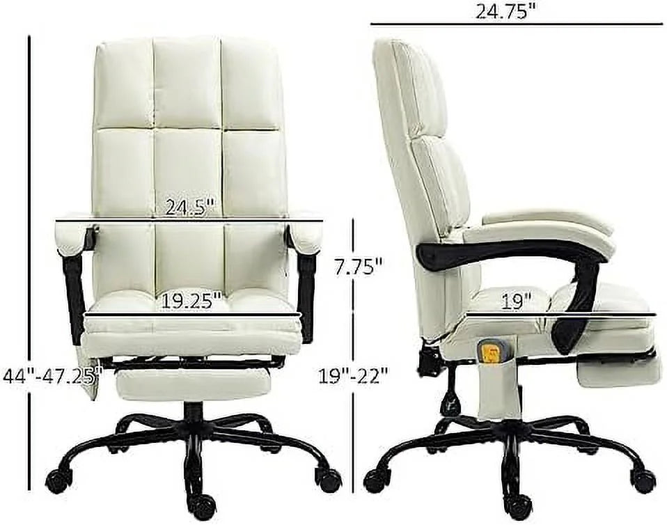 Cream White Massage Office Chair with USB Port and Footrest V507441