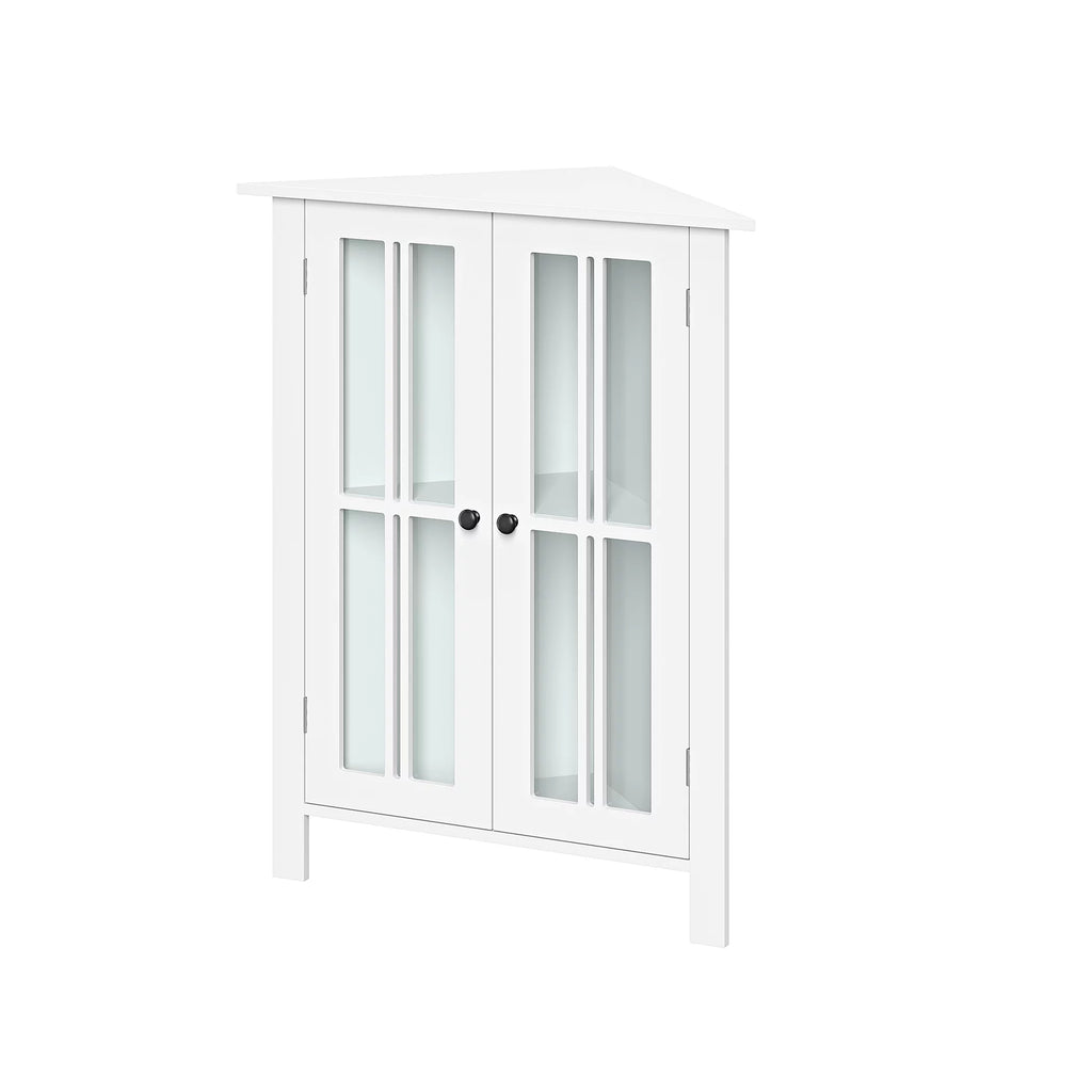 White Two-Door Wood Corner Cabinet R3495