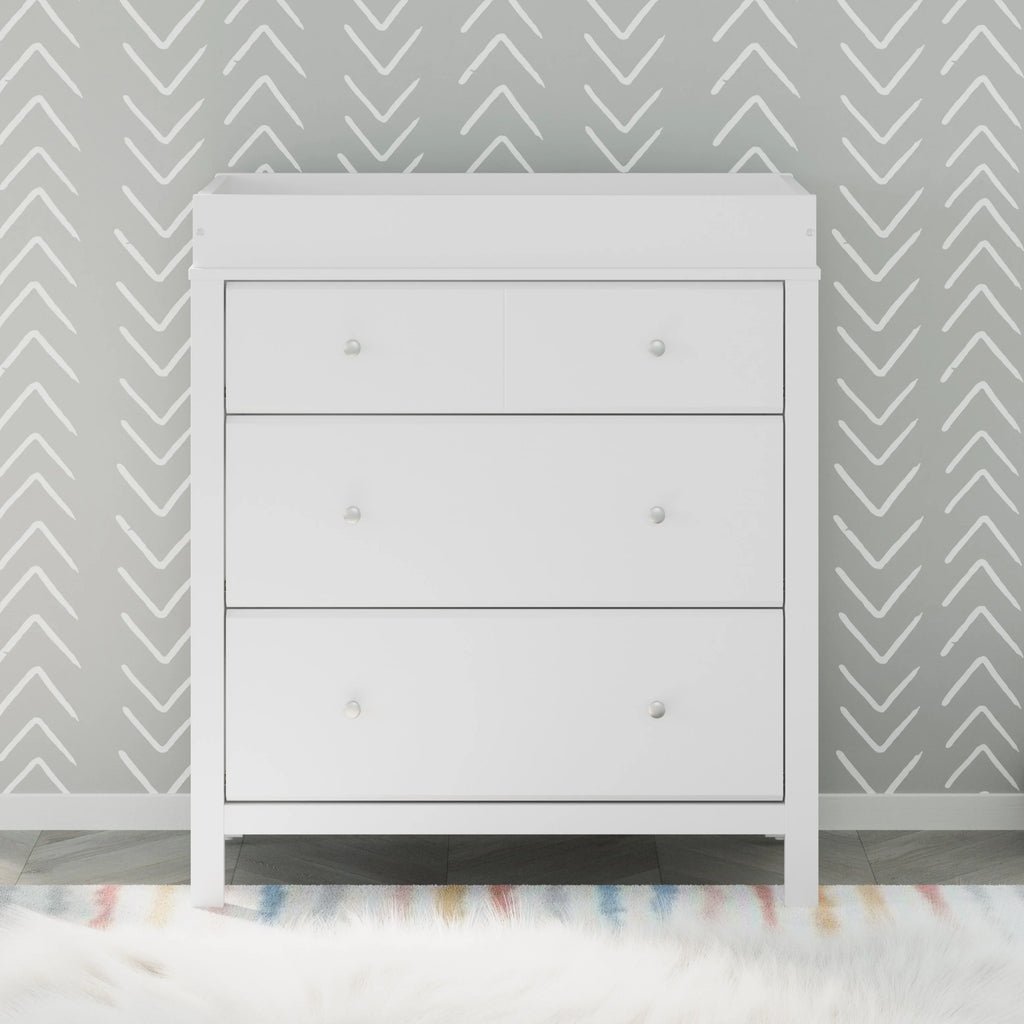 3 Drawer White Changing Dresser D399