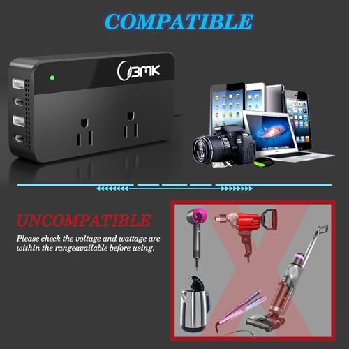 200W Car Power Inverter DC 12V to 110V AC with 4 USB Ports Black F16216