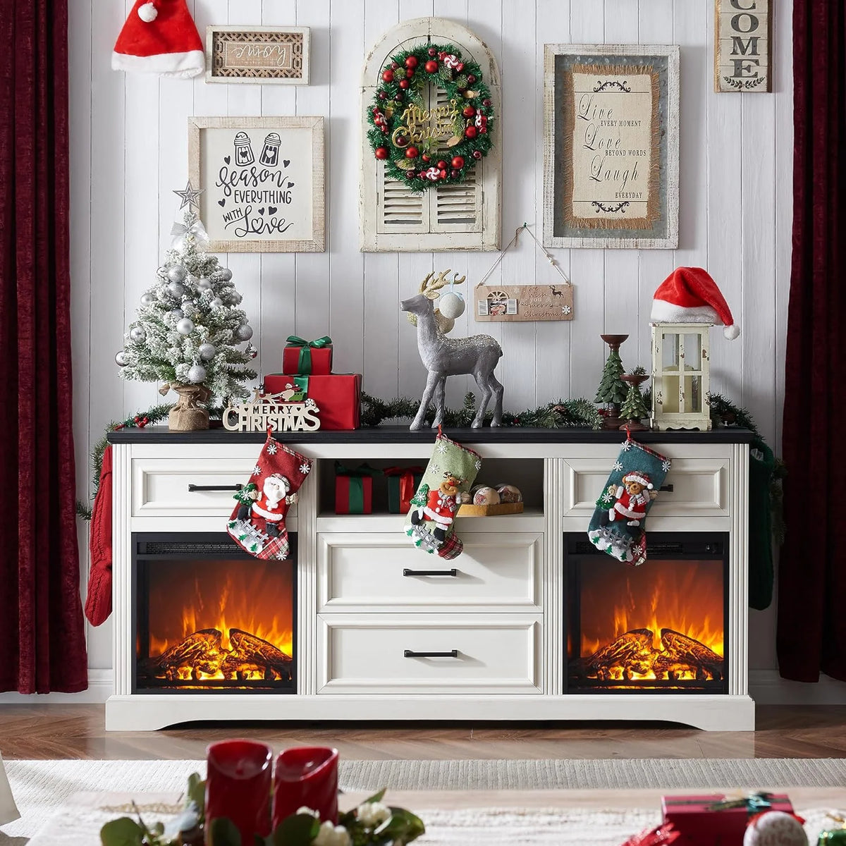 White Fireplace TV Stand with 4 Drawers A166799