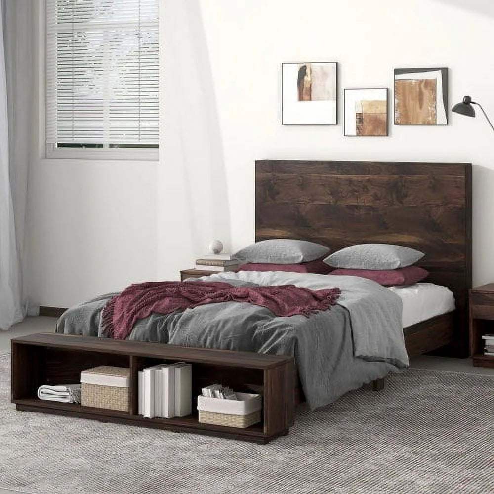 Queen Size Wood Platform Bed Frame with Storage Bench K2982
