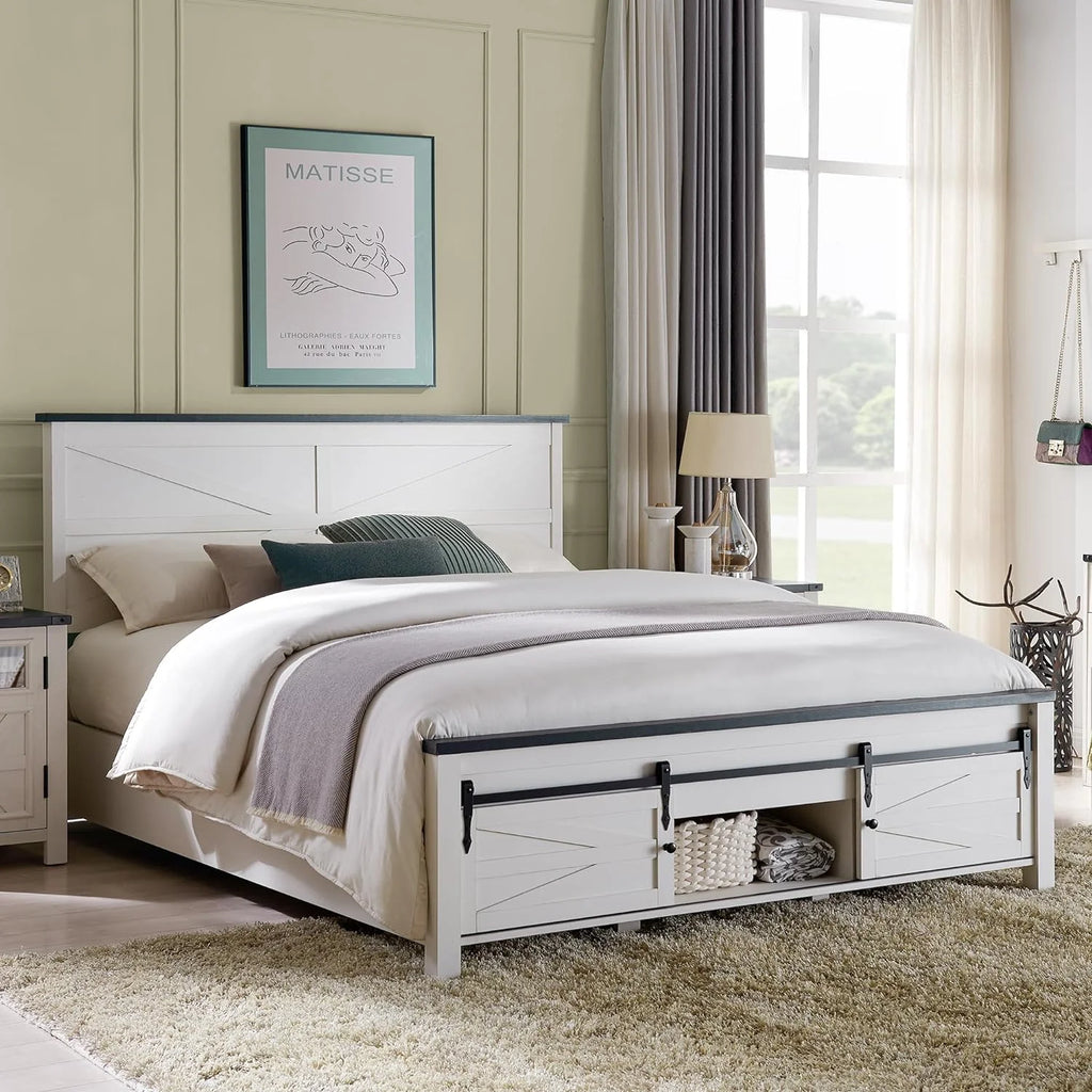 White King Size Platform Bed Frame with Headboard and Storage P91663