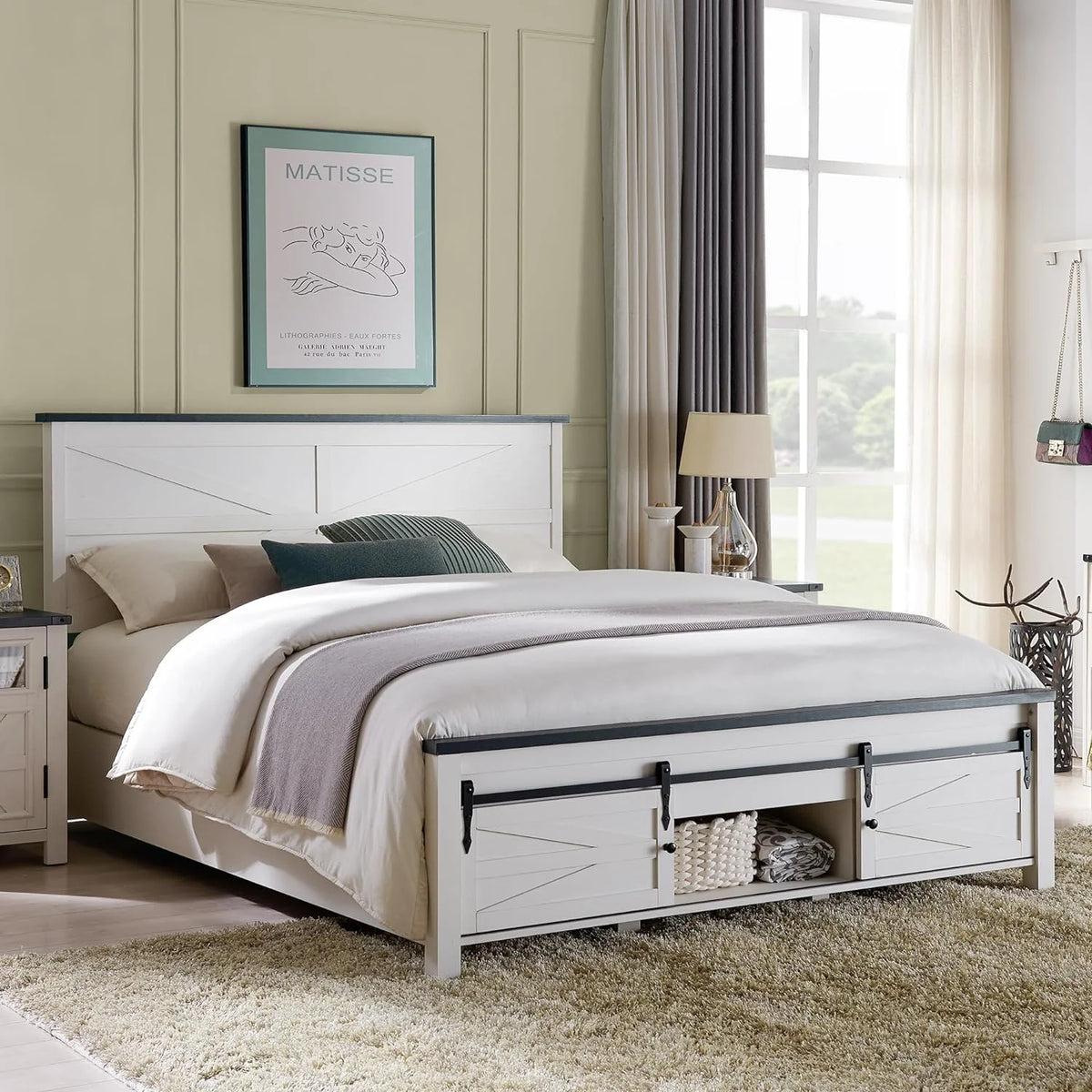 White King Size Platform Bed Frame with Headboard and Storage P91663