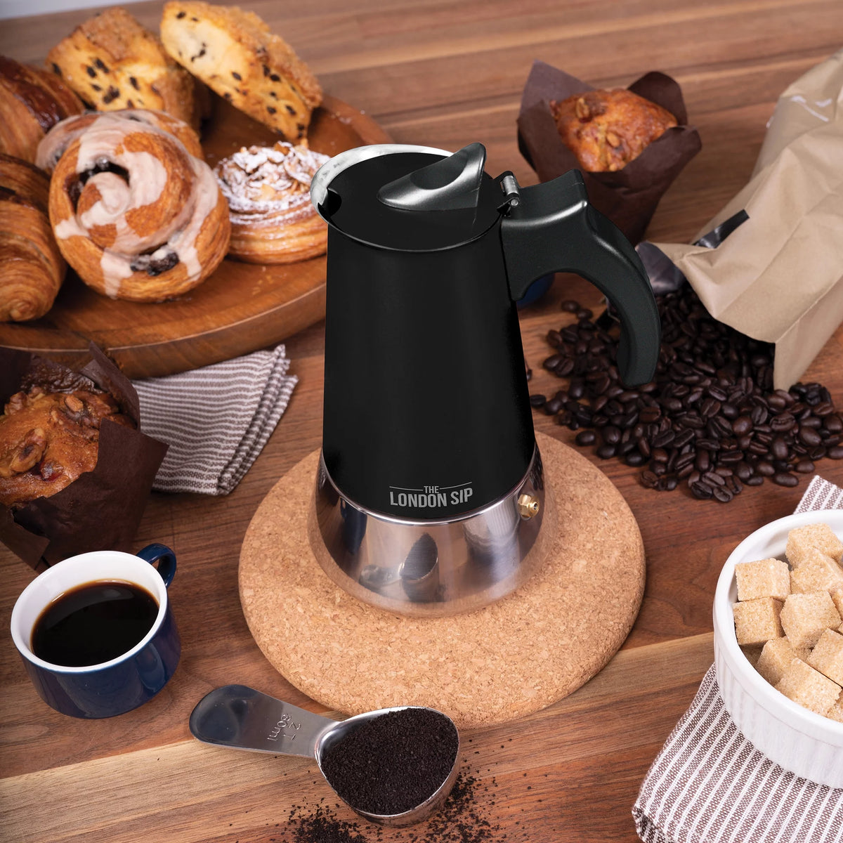 Matte Black Stainless Steel Stovetop Espresso Maker 10 Cup L245