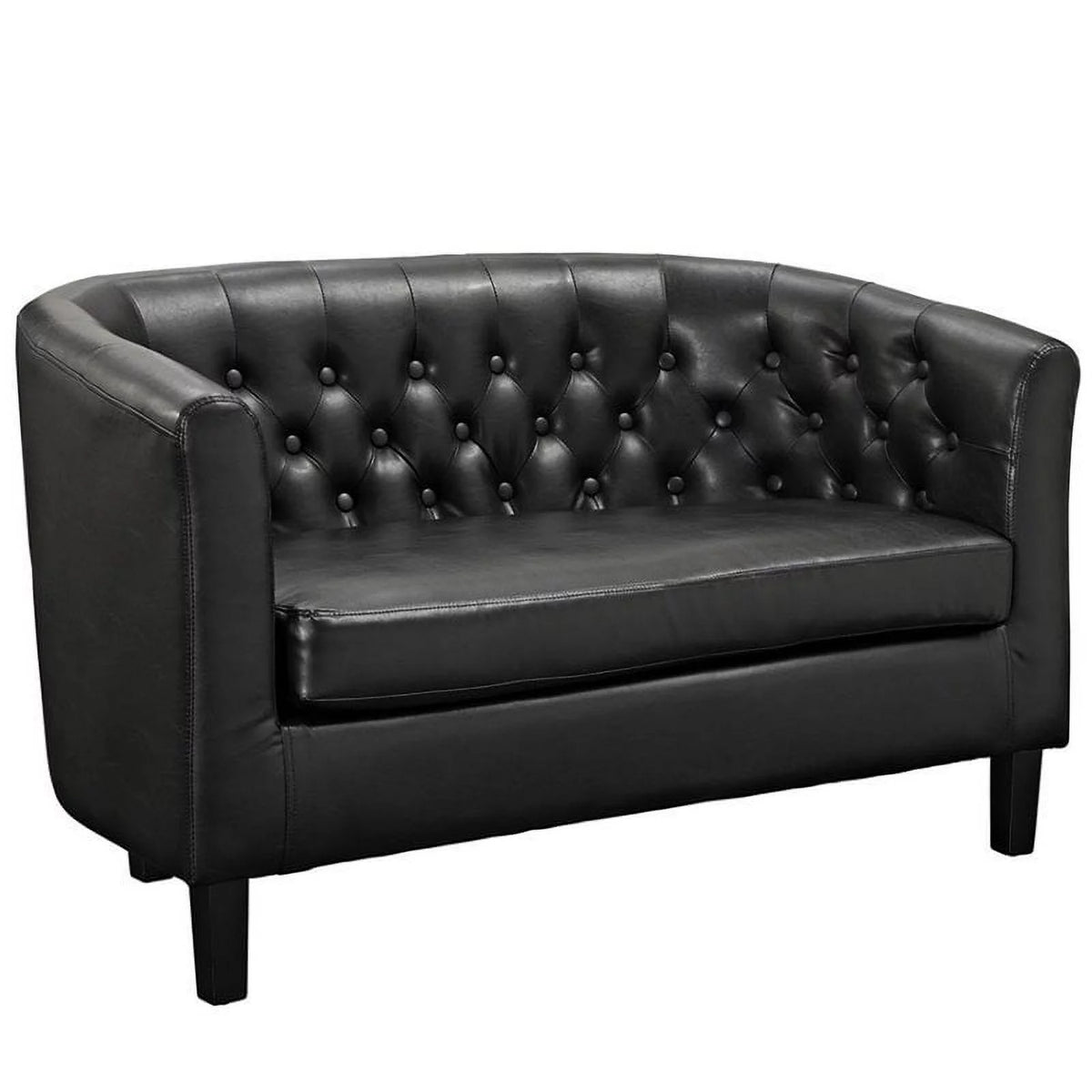 Black Faux Leather Tufted Loveseat U2651