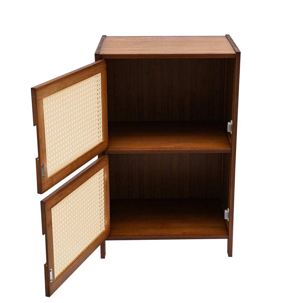 Dark Brown Rattan Nightstand with Door Drawer Y98130