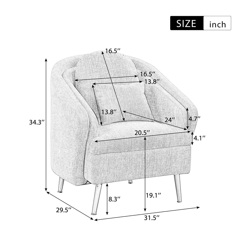 White Velvet Barrel Accent Chair with Pillow R655573