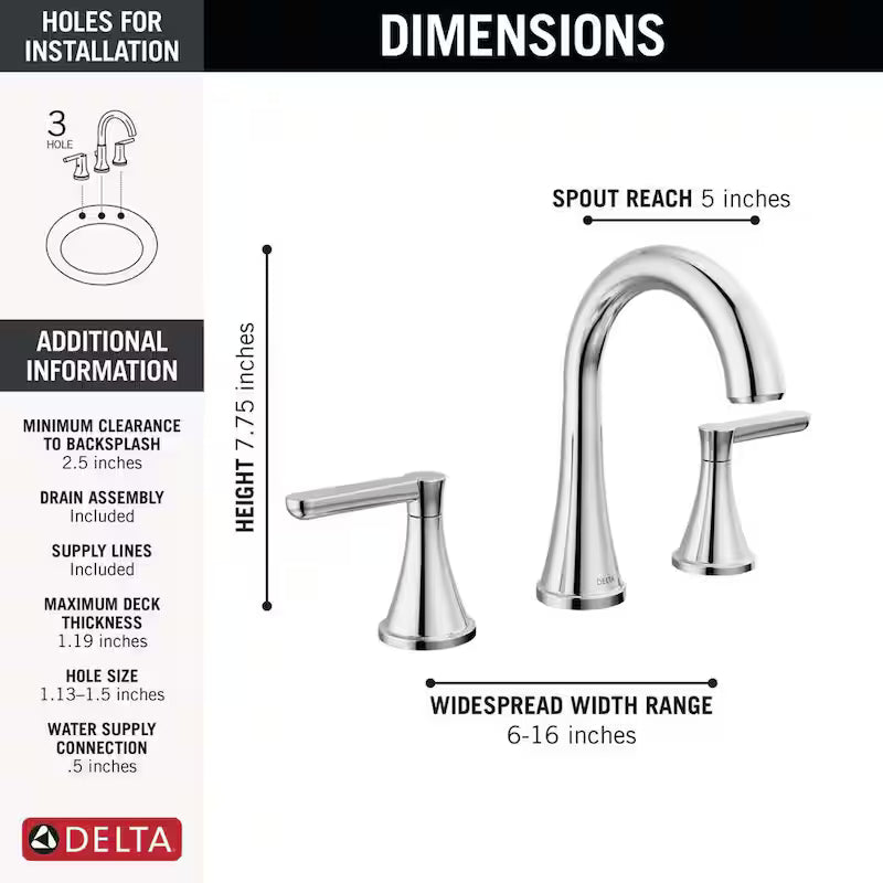 8 in. Widespread 2-Handle Bathroom Faucet in Chrome T9265