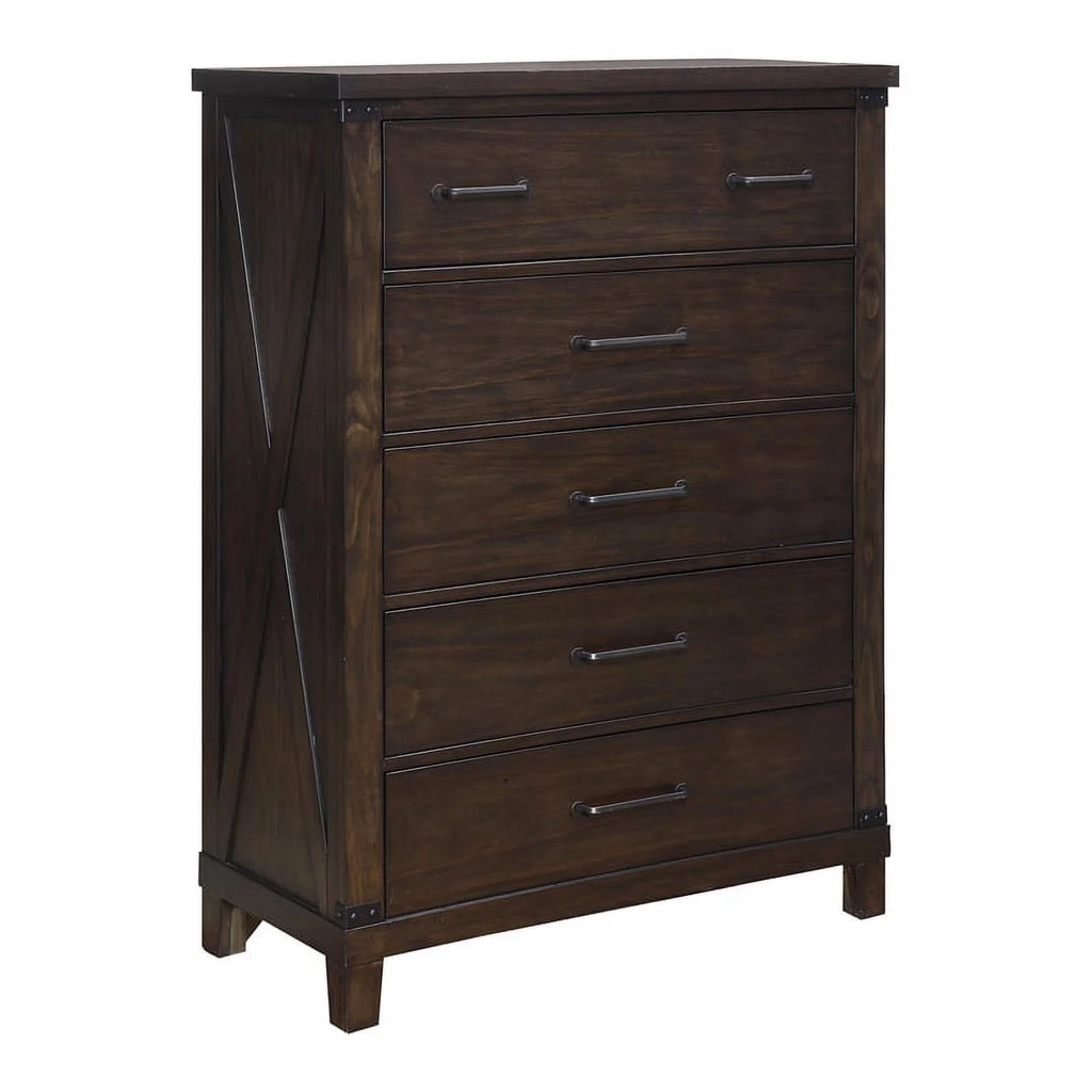 5 Drawer Solid Wood Wood Veneer MDF Chest in Walnut Z680993