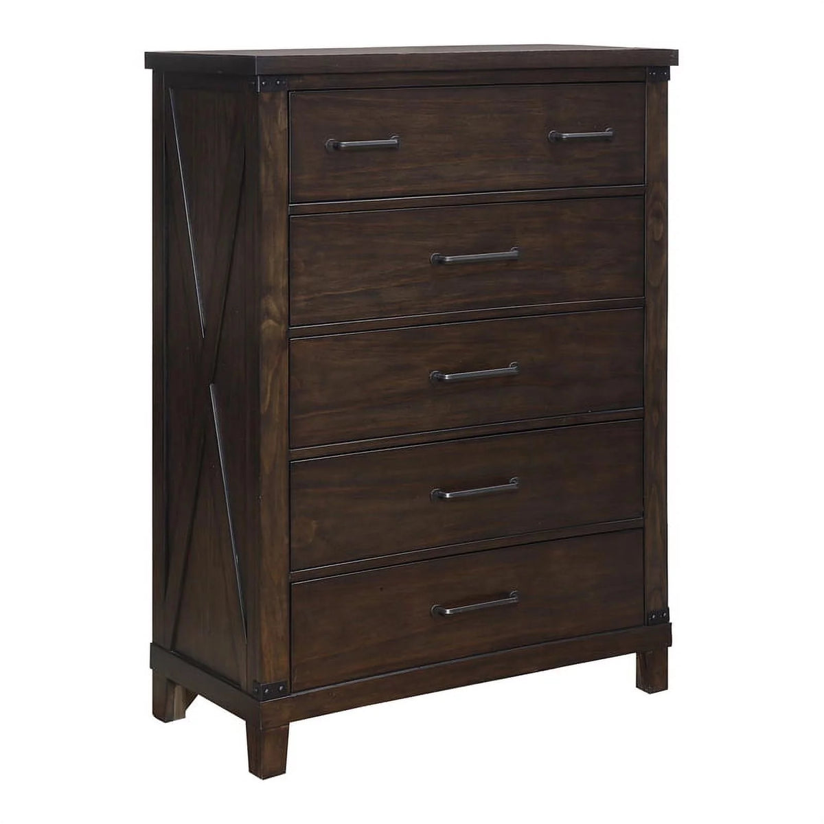 5 Drawer Solid Wood Wood Veneer MDF Chest in Walnut Z680993