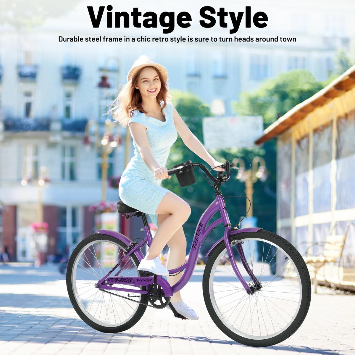White 26 inch 7 Speed Foldable Cruiser Bike with Basket P1367